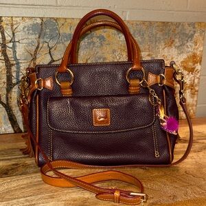 Dooney & Bourke Plum Pebbled Leather Satchel with Tan Trim